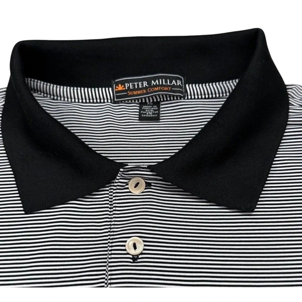 Peter Millar Summer Comfort Performance Polo Shirt Mens XL Black White Striped - Picture 4 of 8